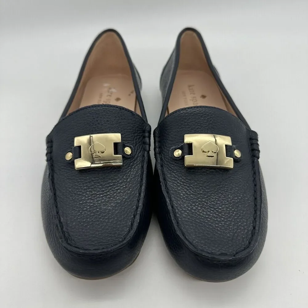 Kate Spade Carmen Leather Moccasin Loafer Women Size 7.5 Navy Blue
